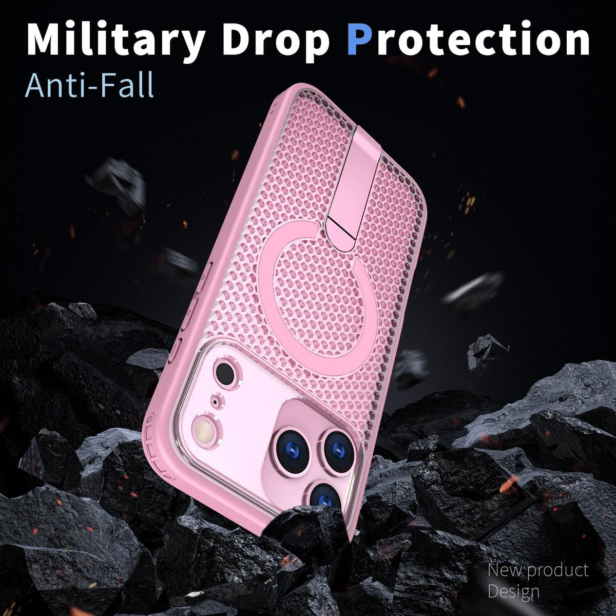 Compatible with iPhone 18 Pro Max kalebol Honeycomb Cooling MagSafe Holder Phone Case - Pink