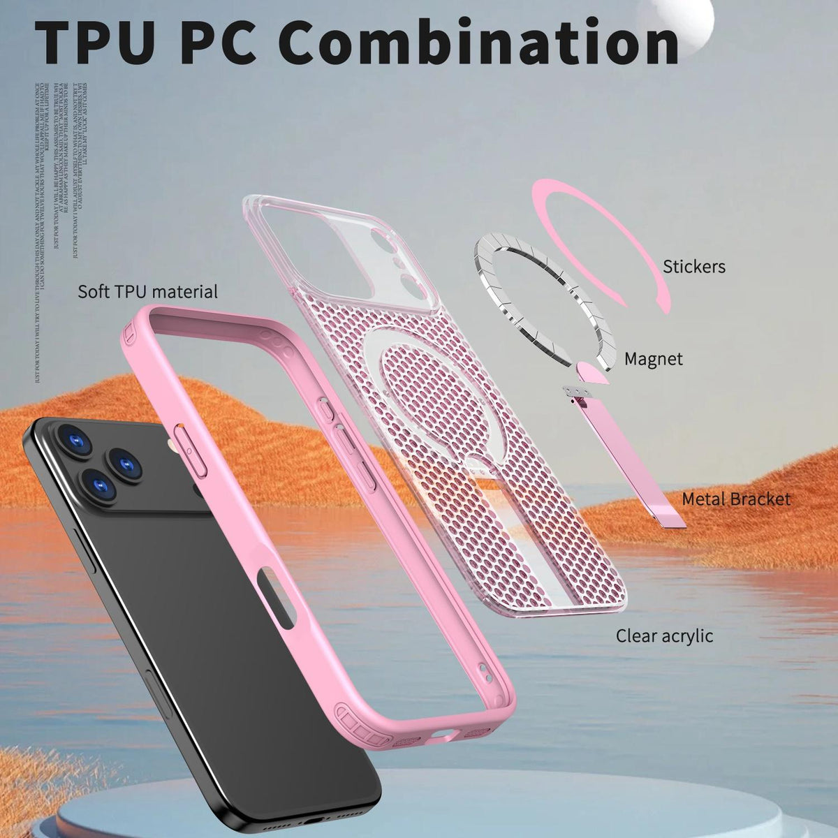 Compatible with iPhone 18 Pro Max kalebol Honeycomb Cooling MagSafe Holder Phone Case - Pink