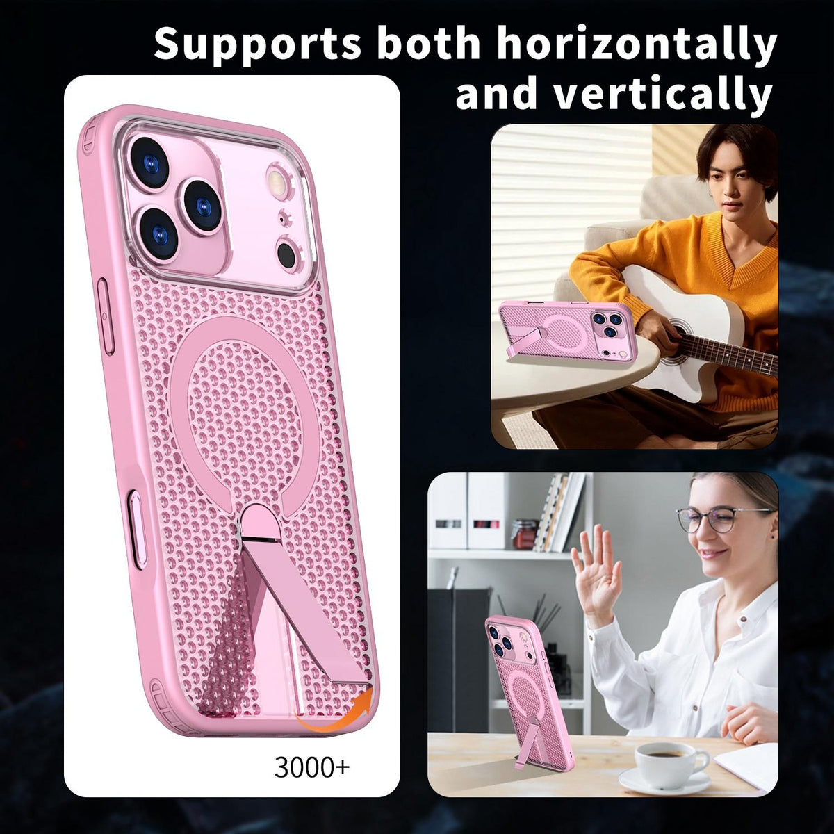 Compatible with iPhone 18 Pro Max kalebol Honeycomb Cooling MagSafe Holder Phone Case - Pink