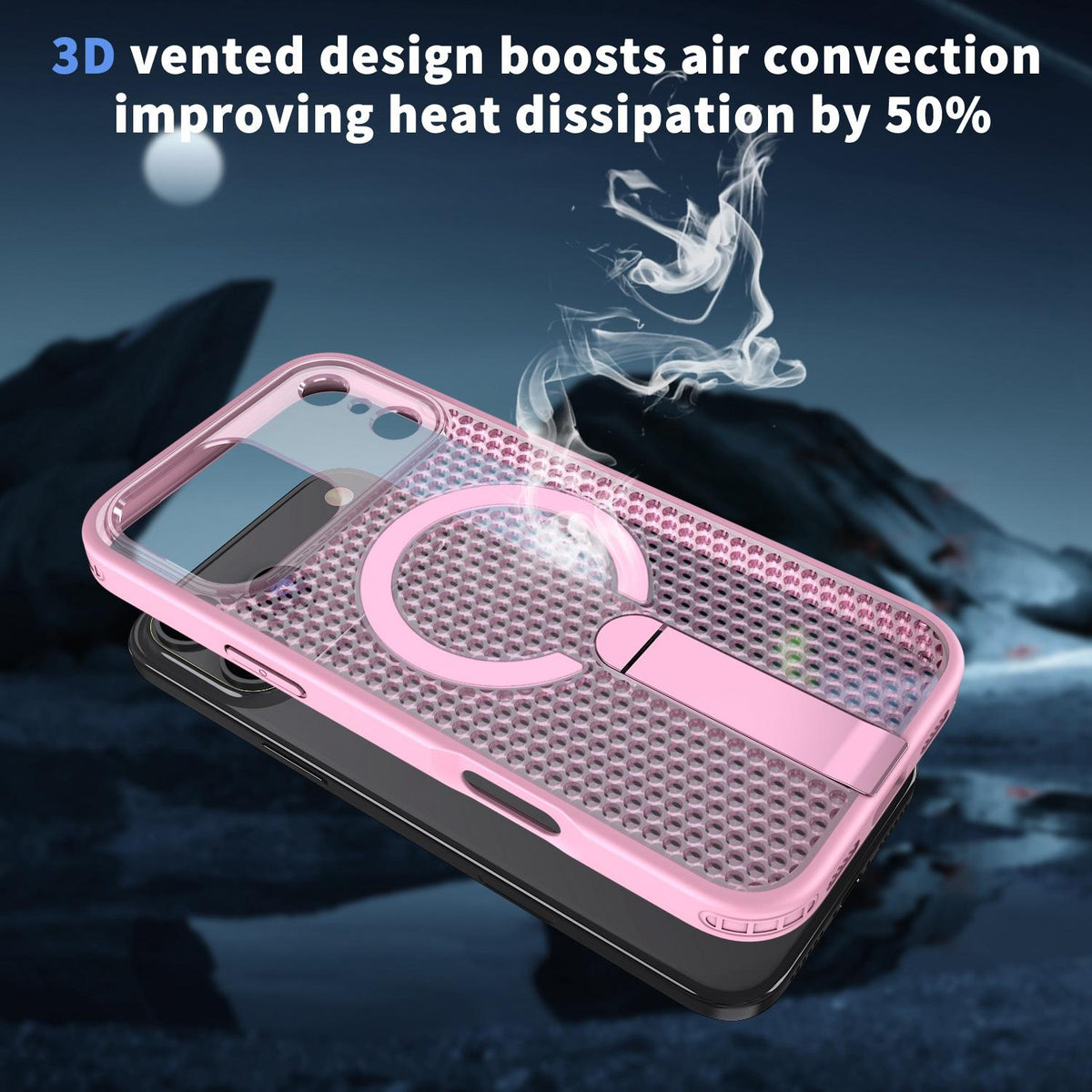 Compatible with iPhone 18 Pro Max kalebol Honeycomb Cooling MagSafe Holder Phone Case - Pink