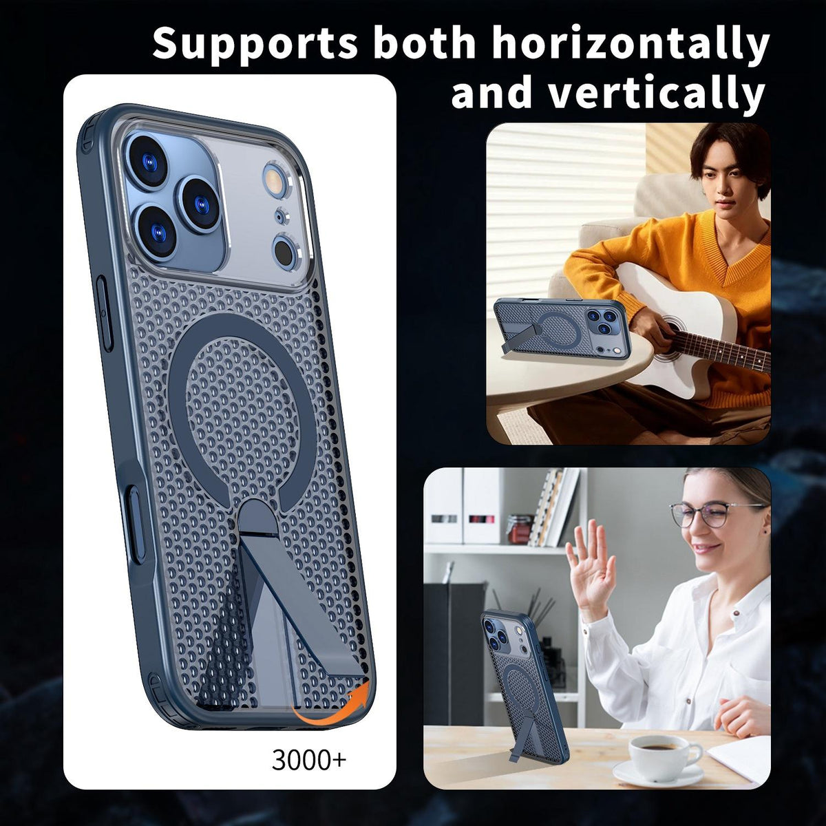 Compatible with iPhone 18 Pro kalebol Honeycomb Cooling MagSafe Holder Phone Case - Blue