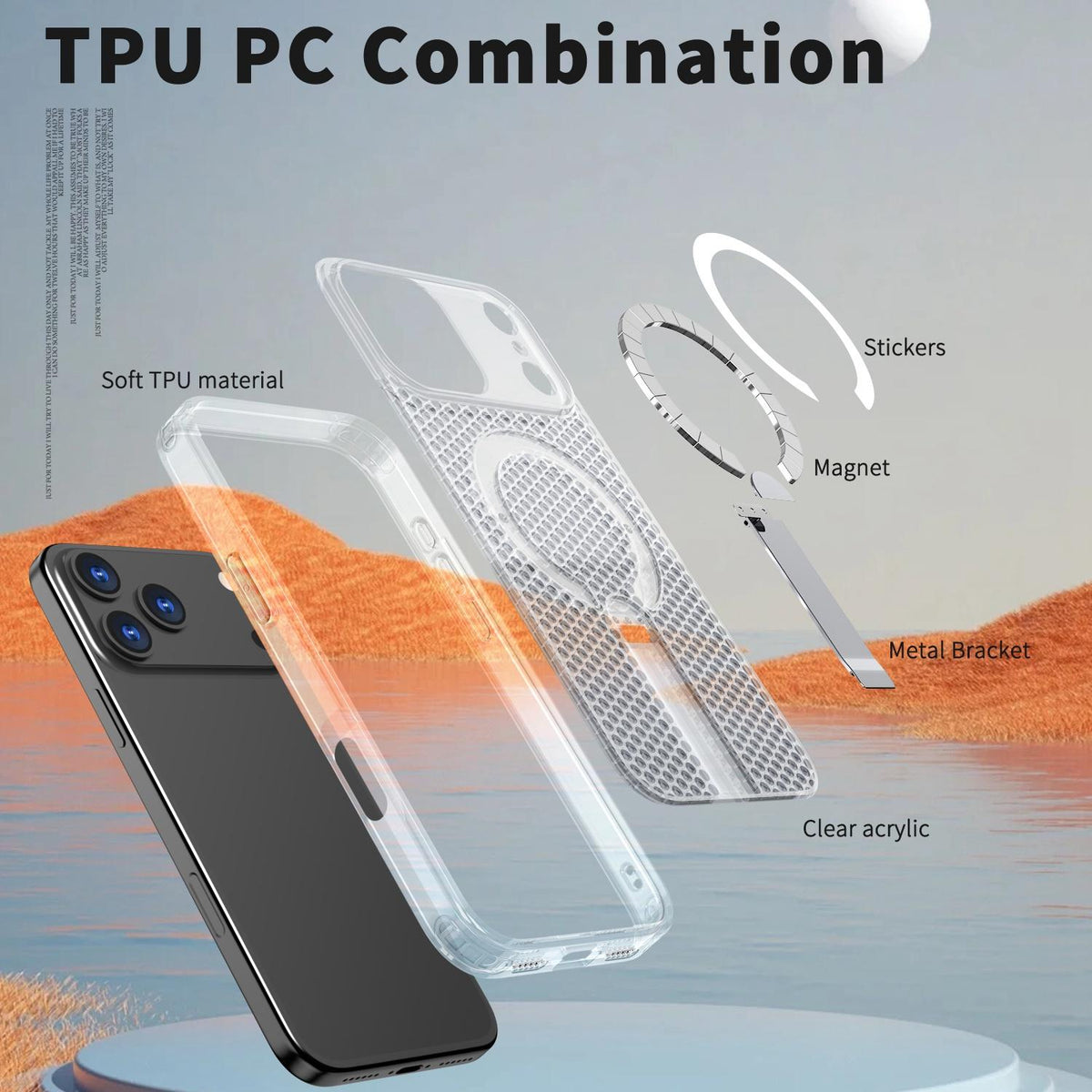 Compatible with iPhone 18 Pro kalebol Honeycomb Cooling MagSafe Holder Phone Case - Frosted Transparent