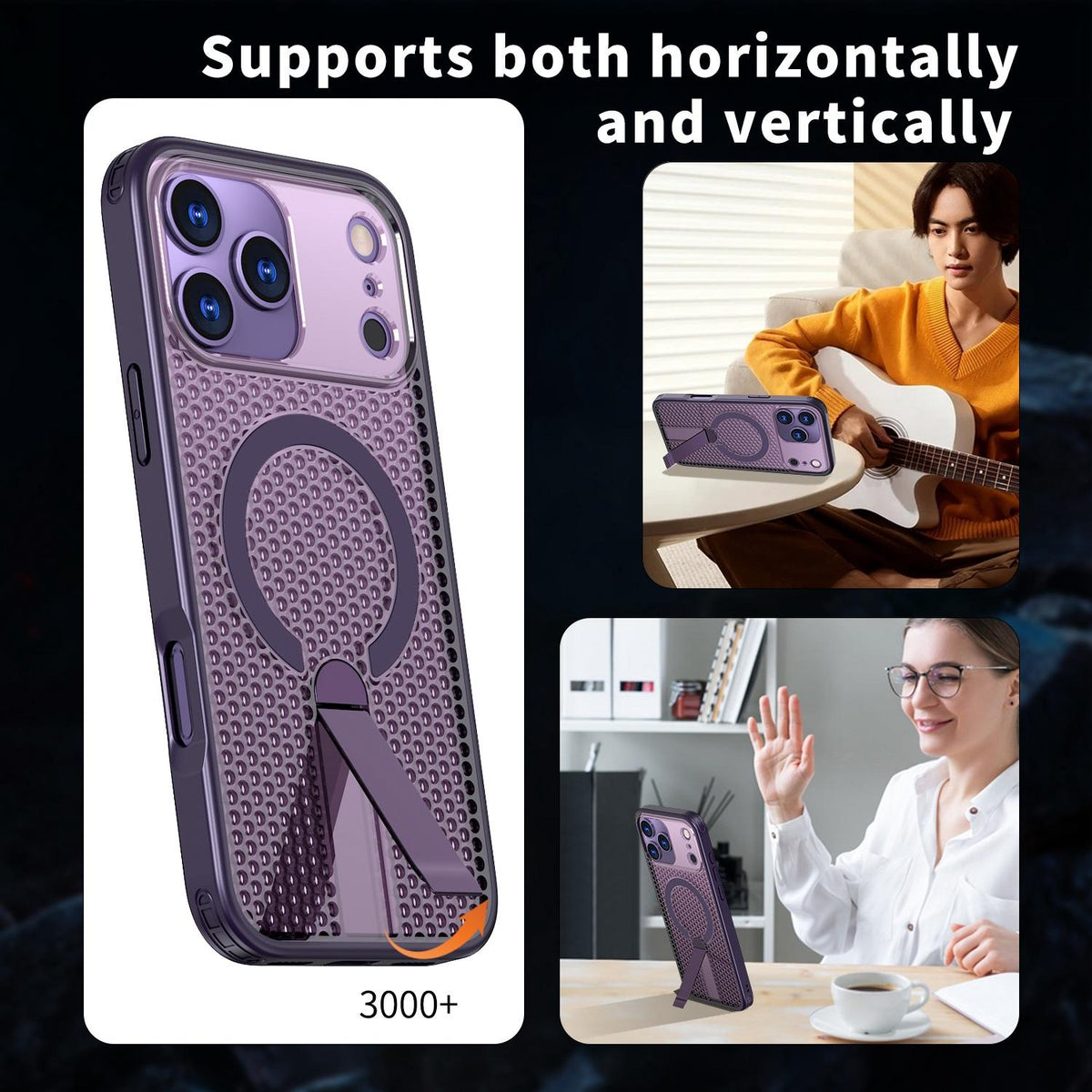 Compatible with iPhone 18 Pro kalebol Honeycomb Cooling MagSafe Holder Phone Case - Purple