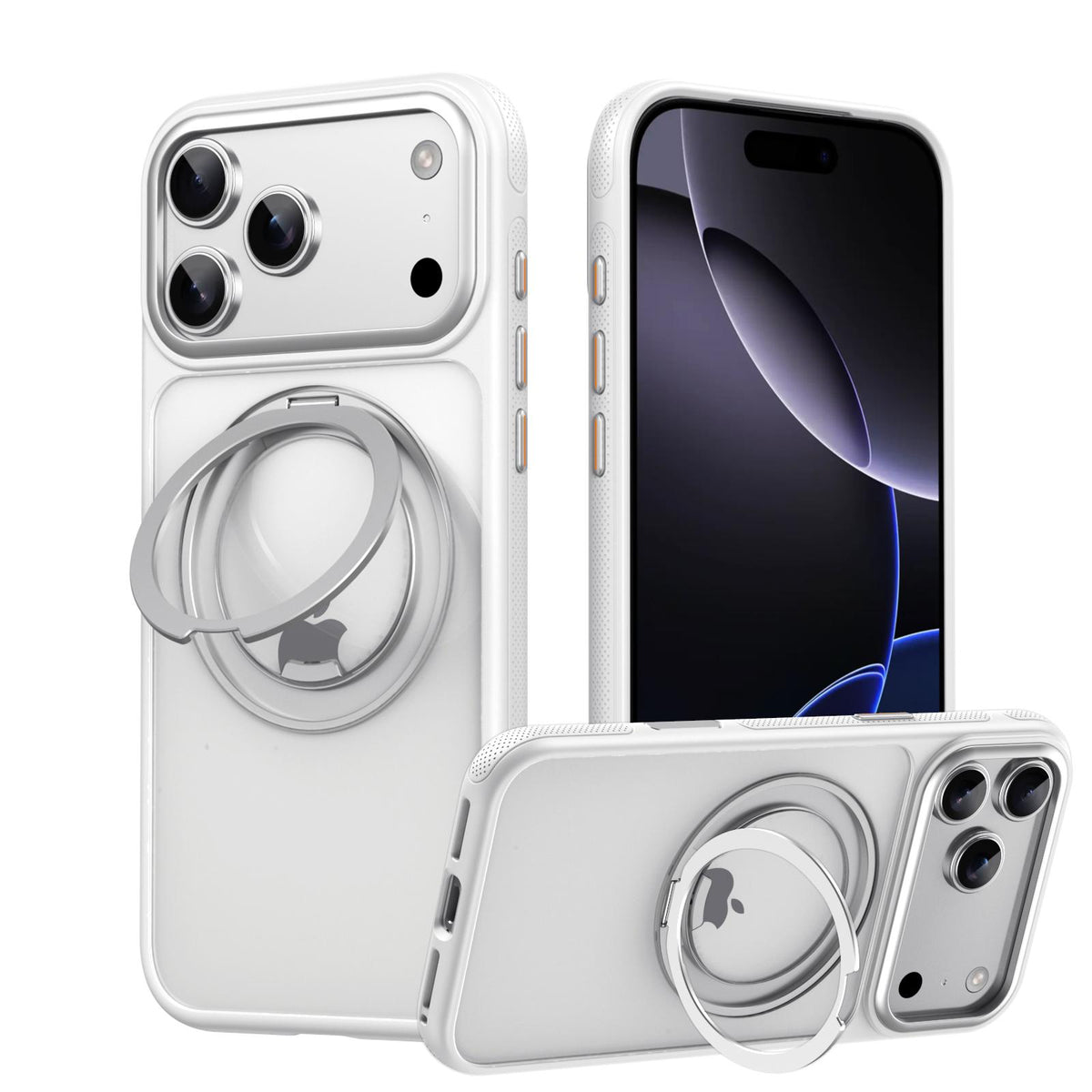 Compatible with iPhone 18 Pro Max Gear-Style Stress Relief 360 Rotation Holder MagSafe Phone Case - White