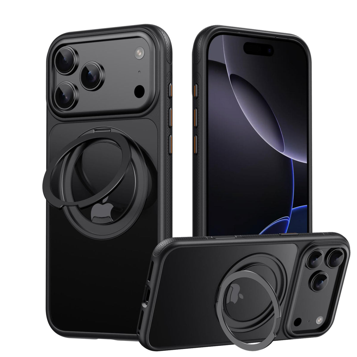 Compatible with iPhone 18 Pro Max Gear-Style Stress Relief 360 Rotation Holder MagSafe Phone Case - Black