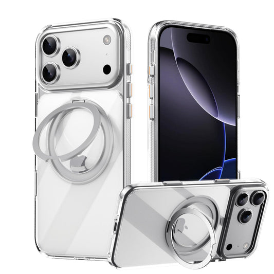 Compatible with iPhone 18 Pro Max Gear-Style Stress Relief 360 Rotation Holder MagSafe Phone Case - Transparent