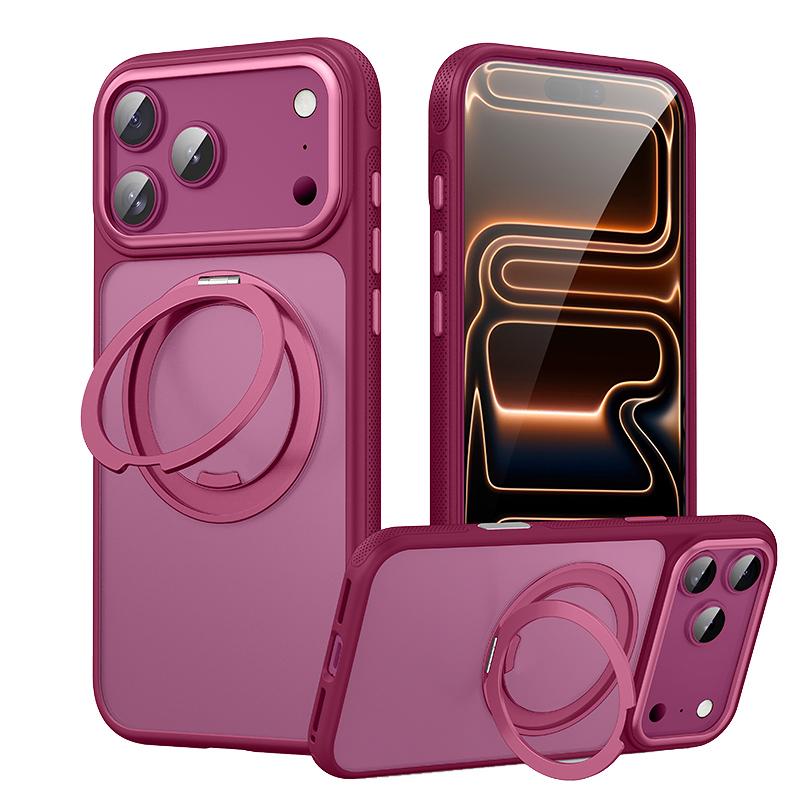 Compatible with iPhone 18 Pro Max Gear-Style Stress Relief 360 Rotation Holder MagSafe Phone Case - Dark Red
