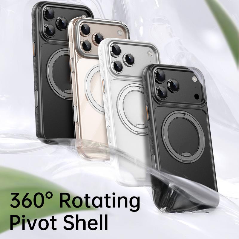 Compatible with iPhone 18 Pro Max Gear-Style Stress Relief 360 Rotation Holder MagSafe Phone Case - Transparent