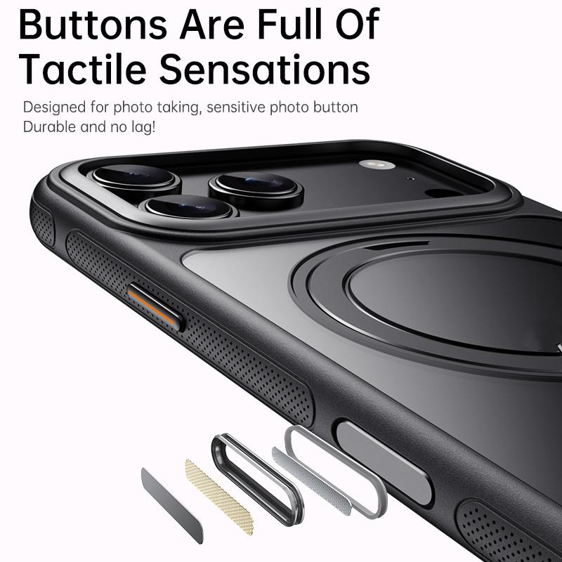 Compatible with iPhone 18 Pro Max Gear-Style Stress Relief 360 Rotation Holder MagSafe Phone Case - Transparent