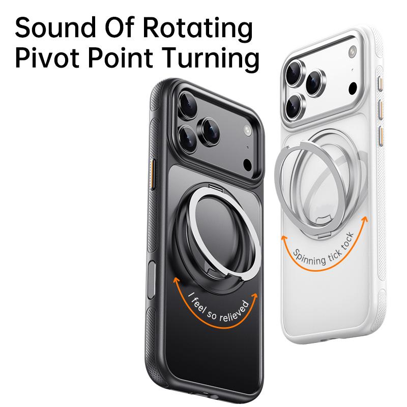 Compatible with iPhone 18 Pro Max Gear-Style Stress Relief 360 Rotation Holder MagSafe Phone Case - Black