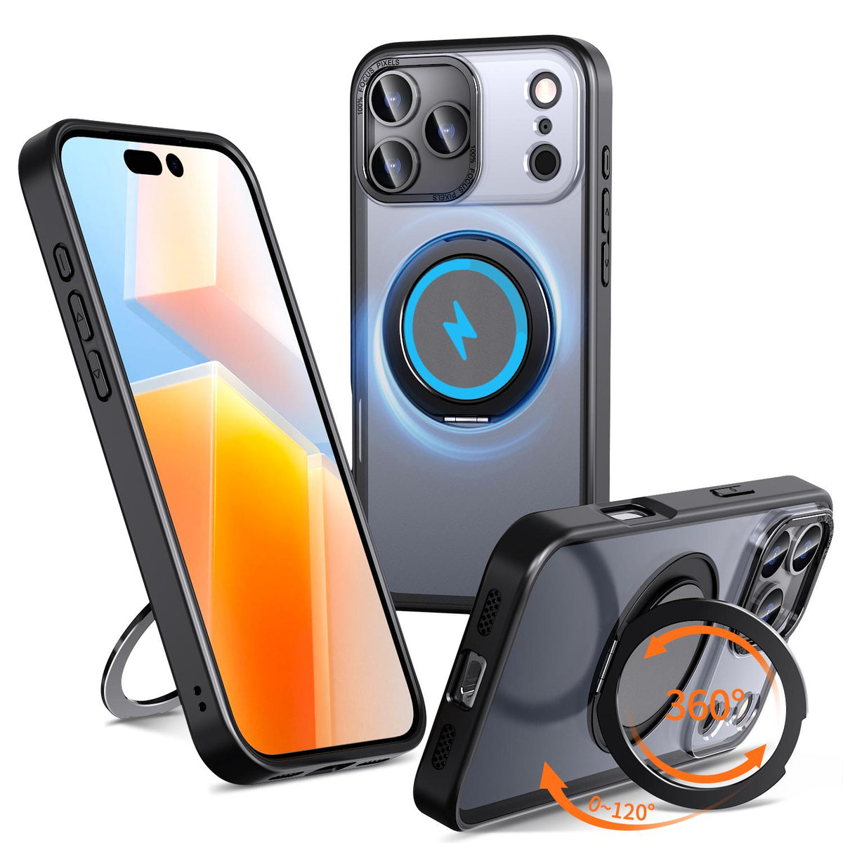 Compatible with iPhone 18 Pro Max Kalebol 360-degree Rotating MagSafe Magnetic Holder Phone Case - Black