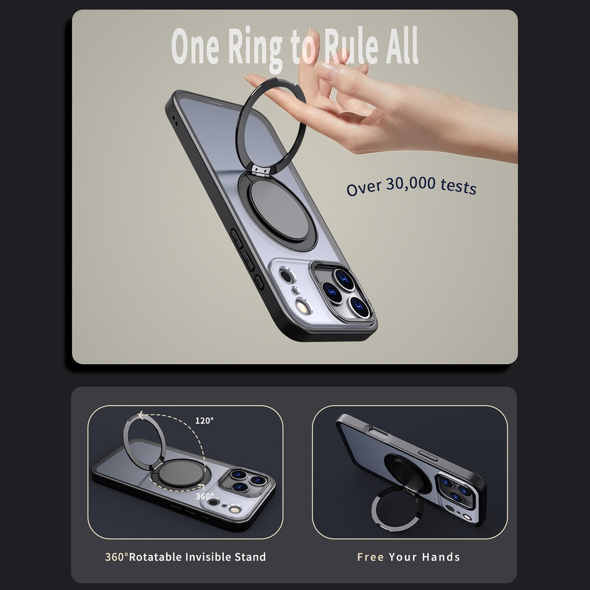 Compatible with iPhone 18 Pro Max Kalebol 360-degree Rotating MagSafe Magnetic Holder Phone Case - Black