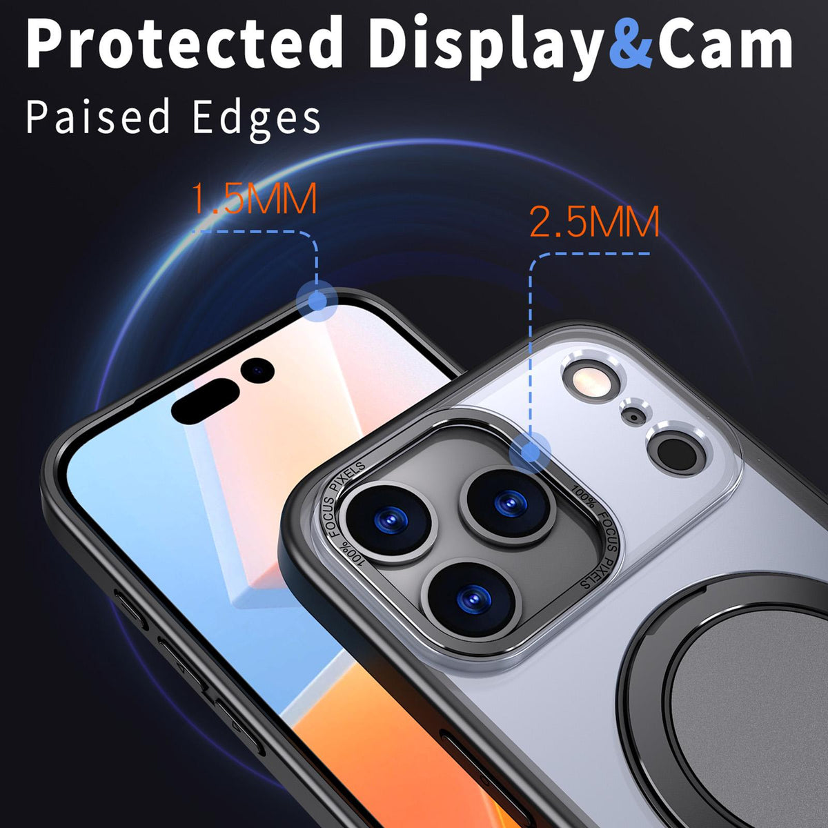 Compatible with iPhone 18 Pro Max Kalebol 360-degree Rotating MagSafe Magnetic Holder Phone Case - Black