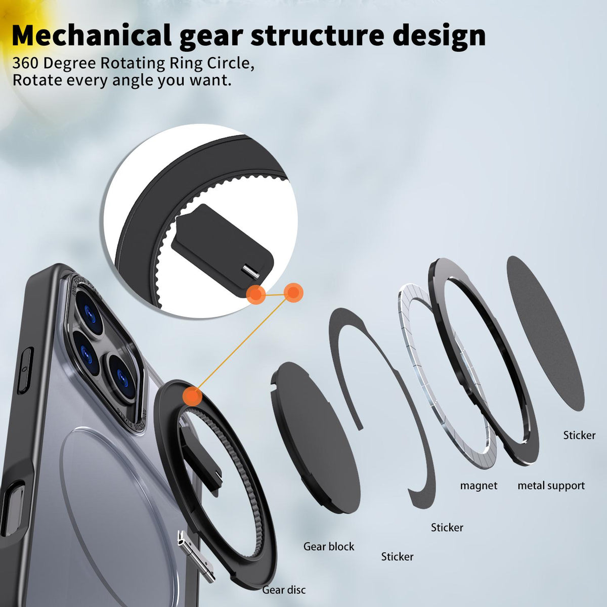 Compatible with iPhone 18 Pro Max Kalebol 360-degree Rotating MagSafe Magnetic Holder Phone Case - Black
