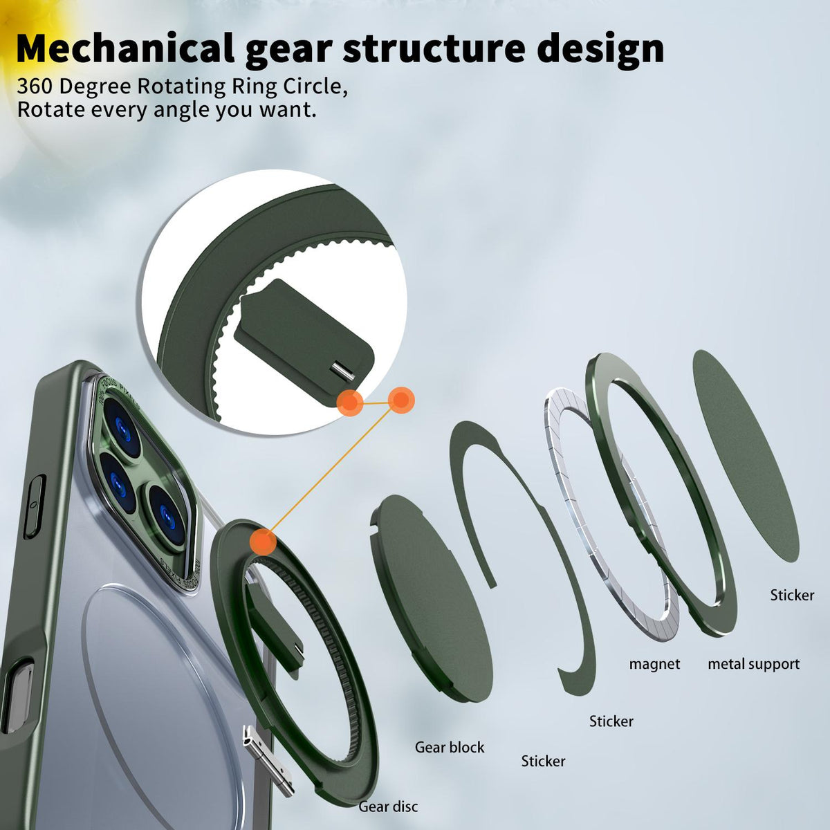 Compatible with iPhone 18 Pro Max Kalebol 360-degree Rotating MagSafe Magnetic Holder Phone Case - Green