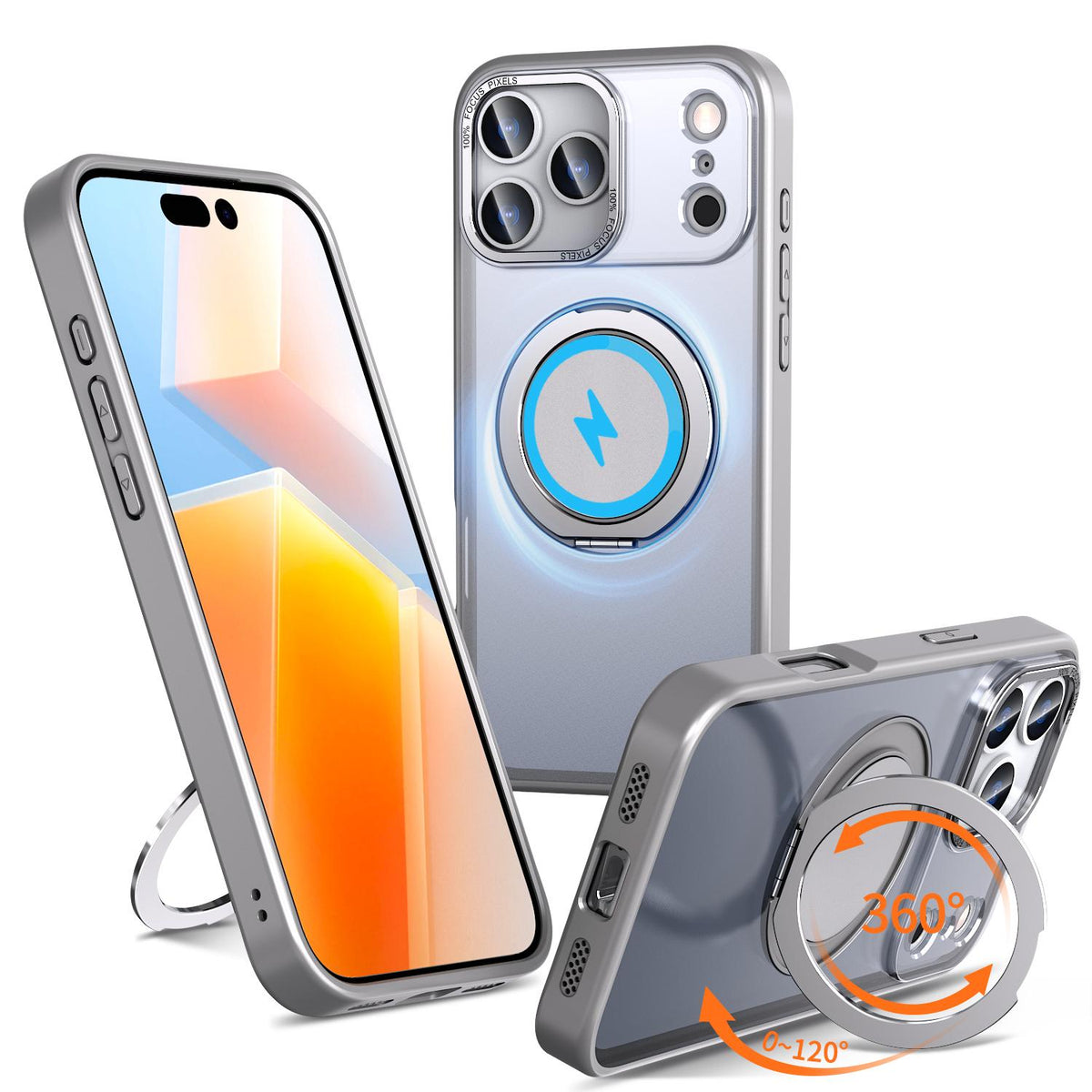 Compatible with iPhone 18 Pro Max Kalebol 360-degree Rotating MagSafe Magnetic Holder Phone Case - Titanium Grey