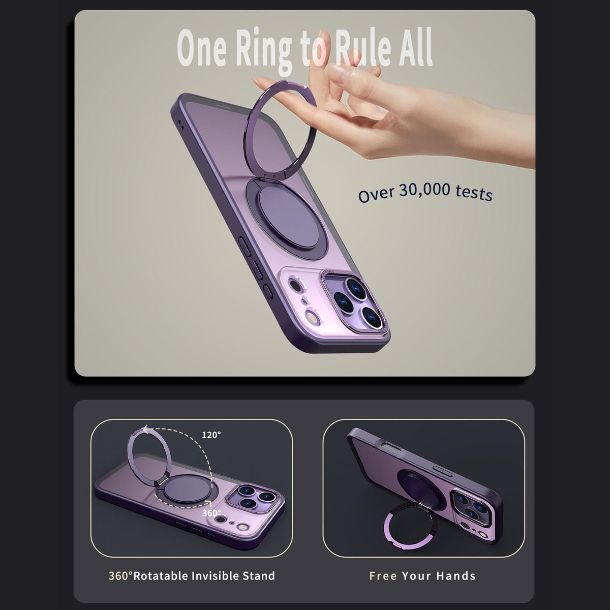 Compatible with iPhone 18 Pro Max Kalebol 360-degree Rotating MagSafe Magnetic Holder Phone Case - Purple