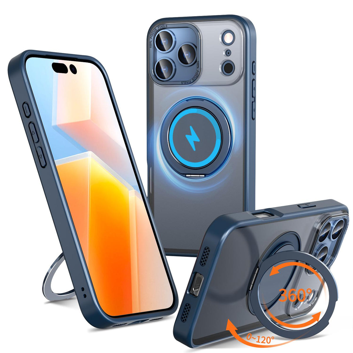 Compatible with iPhone 18 Pro Max Kalebol 360-degree Rotating MagSafe Magnetic Holder Phone Case - Blue