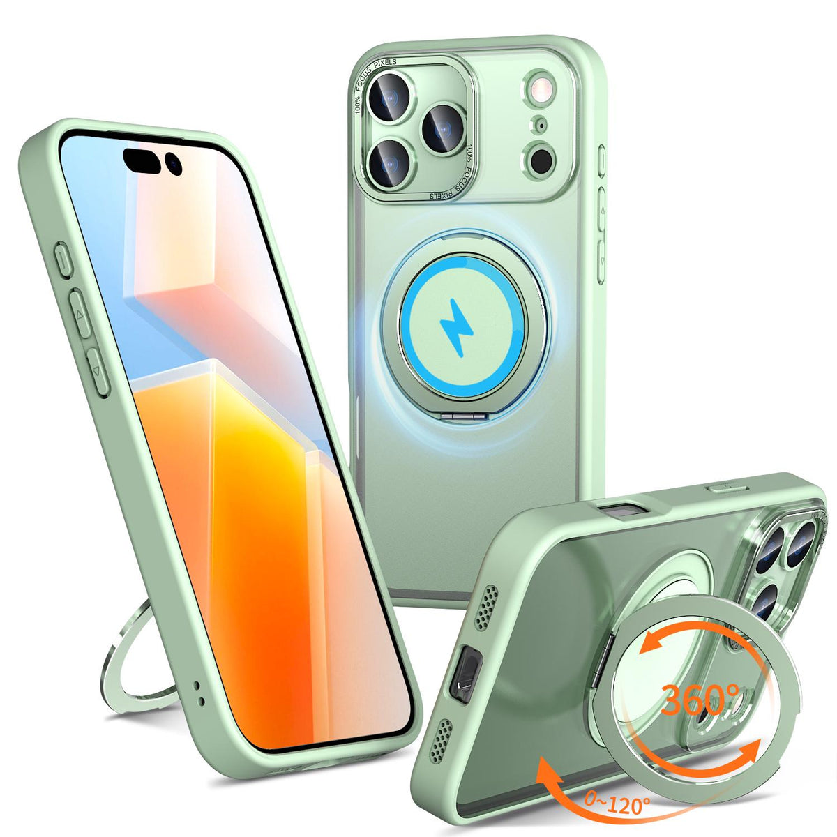 Compatible with iPhone 18 Pro Max Kalebol 360-degree Rotating MagSafe Magnetic Holder Phone Case - Avocado Green