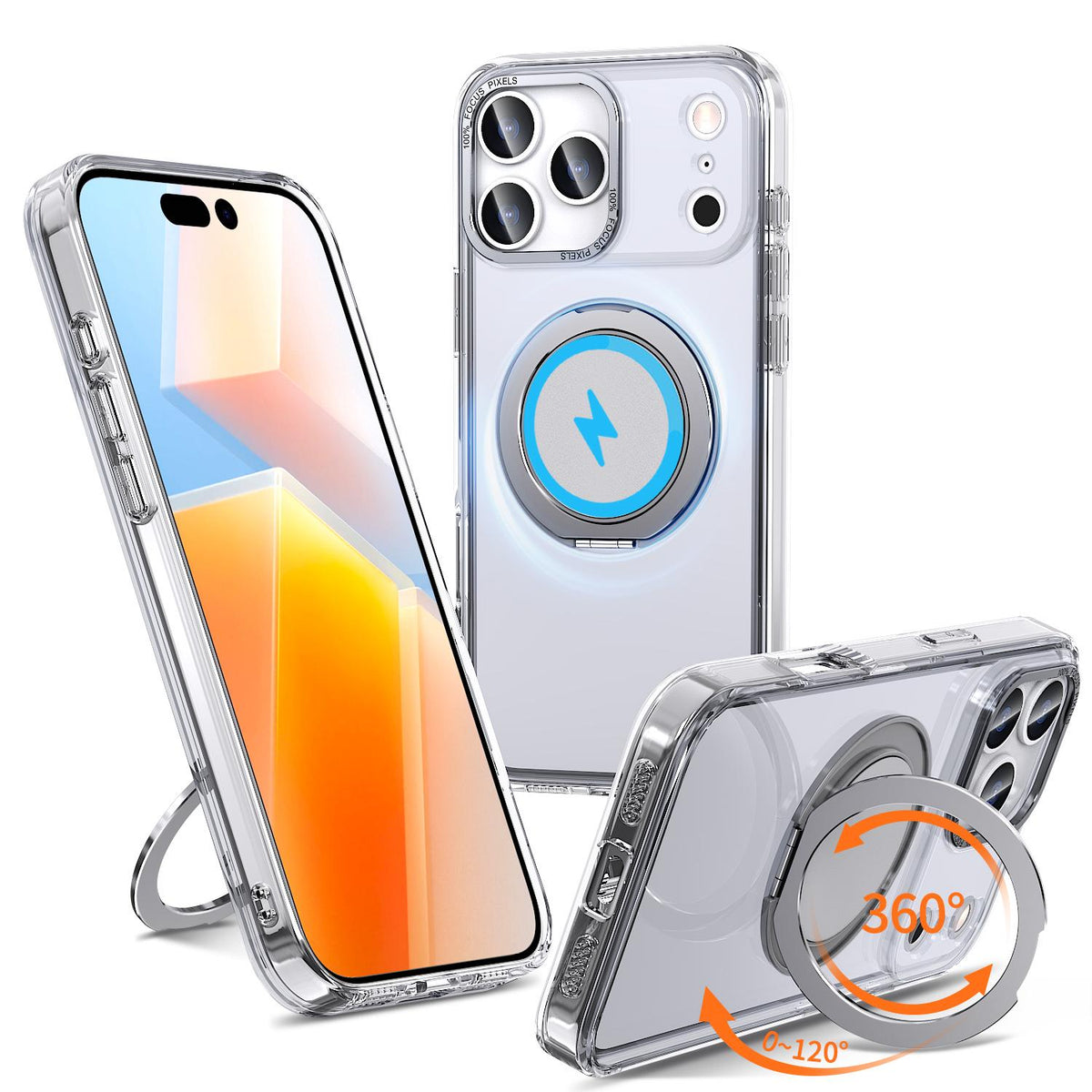 Compatible with iPhone 18 Pro Max Kalebol 360-degree Rotating MagSafe Magnetic Holder Phone Case - Transparent