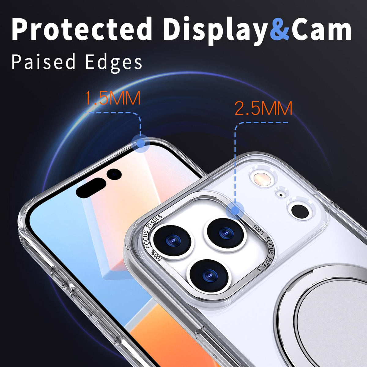 Compatible with iPhone 18 Pro Max Kalebol 360-degree Rotating MagSafe Magnetic Holder Phone Case - Transparent