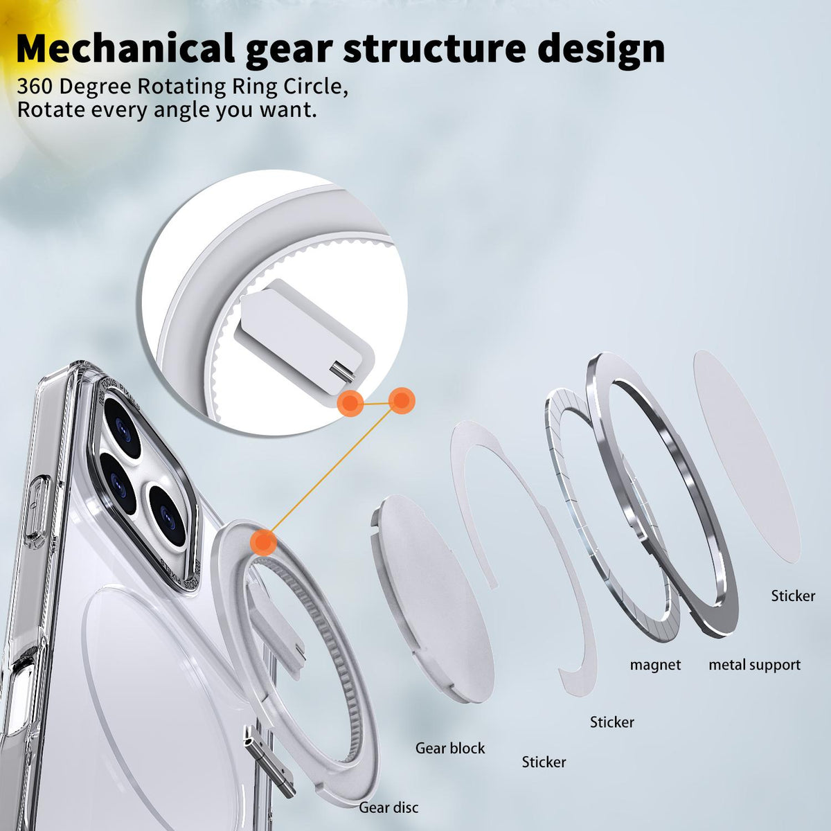 Compatible with iPhone 18 Pro Max Kalebol 360-degree Rotating MagSafe Magnetic Holder Phone Case - Transparent