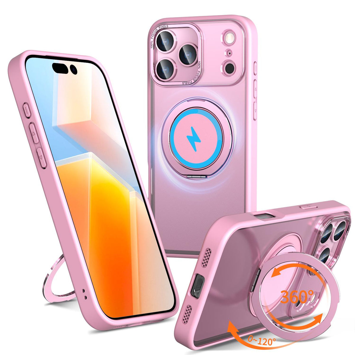 Compatible with iPhone 18 Pro Max Kalebol 360-degree Rotating MagSafe Magnetic Holder Phone Case - Pink