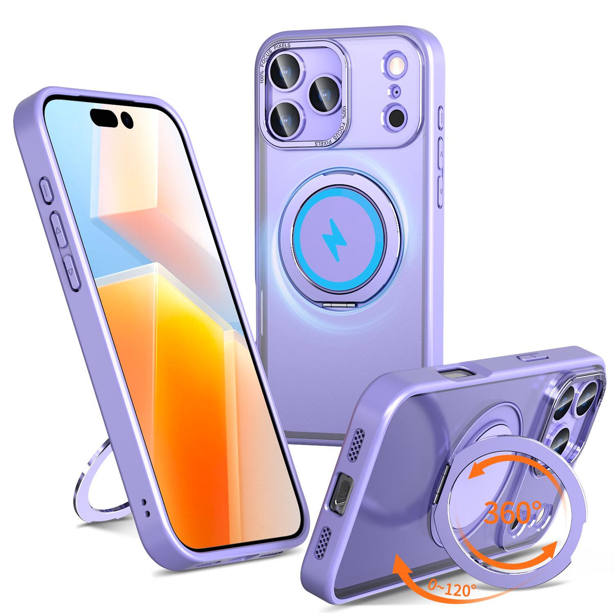 Compatible with iPhone 18 Pro Max Kalebol 360-degree Rotating MagSafe Magnetic Holder Phone Case - Light Purple