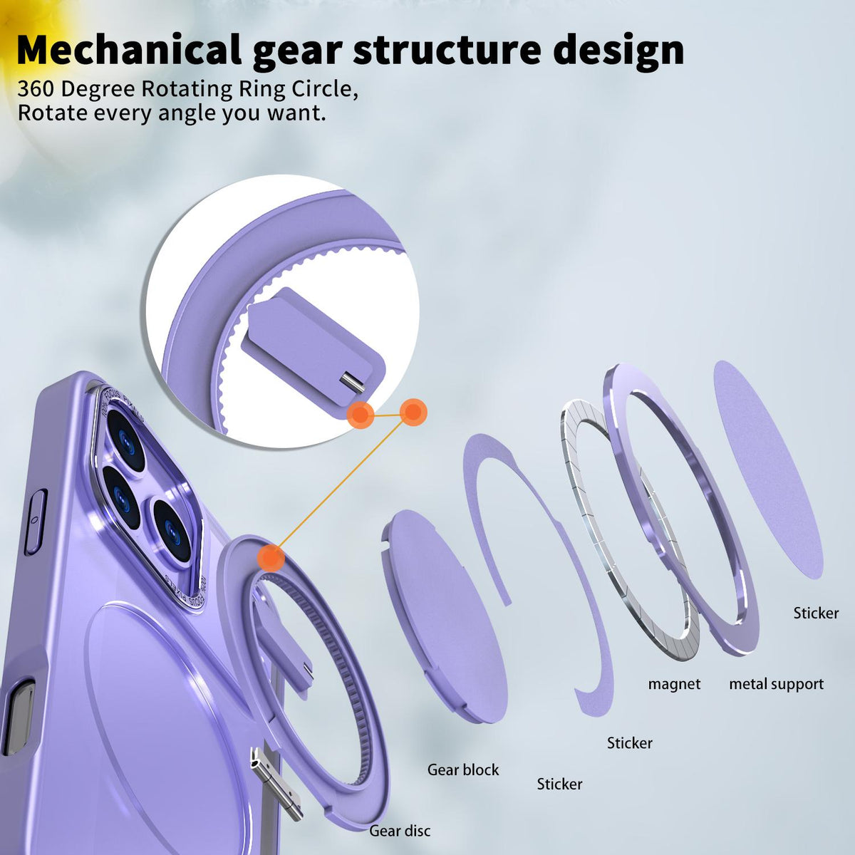 Compatible with iPhone 18 Pro Max Kalebol 360-degree Rotating MagSafe Magnetic Holder Phone Case - Light Purple