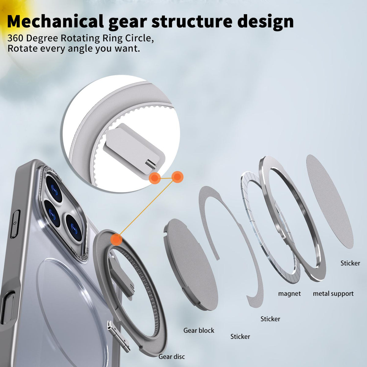 Compatible with iPhone 18 Pro Kalebol 360-degree Rotating MagSafe Magnetic Holder Phone Case - Titanium Grey