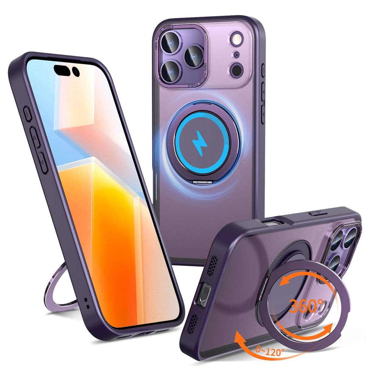 Compatible with iPhone 18 Pro Kalebol 360-degree Rotating MagSafe Magnetic Holder Phone Case - Purple