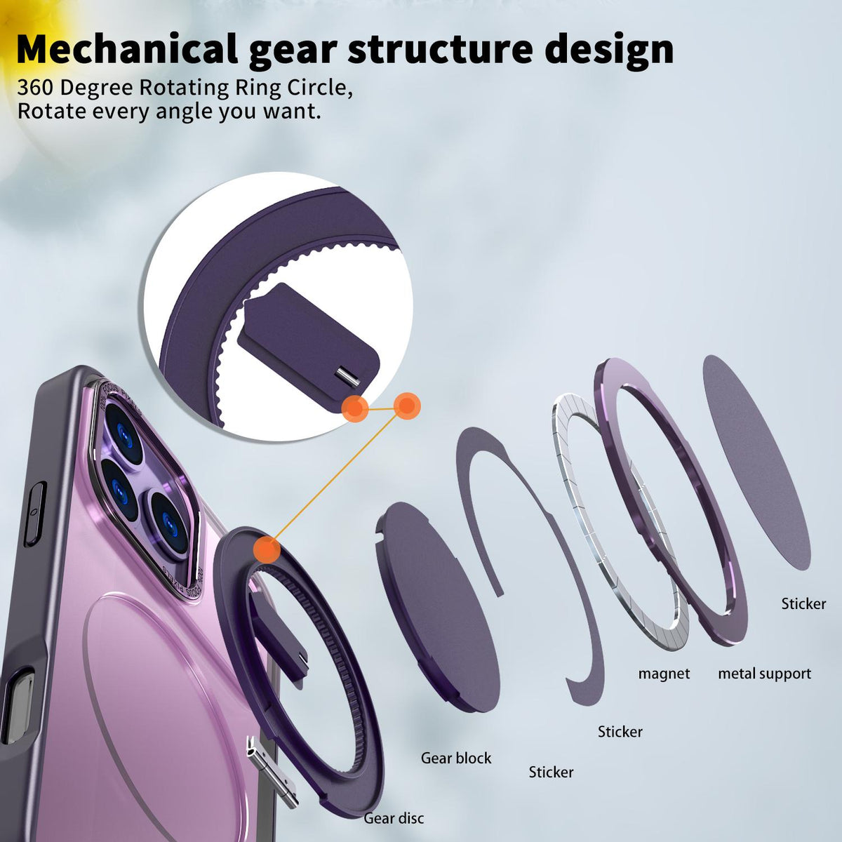 Compatible with iPhone 18 Pro Kalebol 360-degree Rotating MagSafe Magnetic Holder Phone Case - Purple