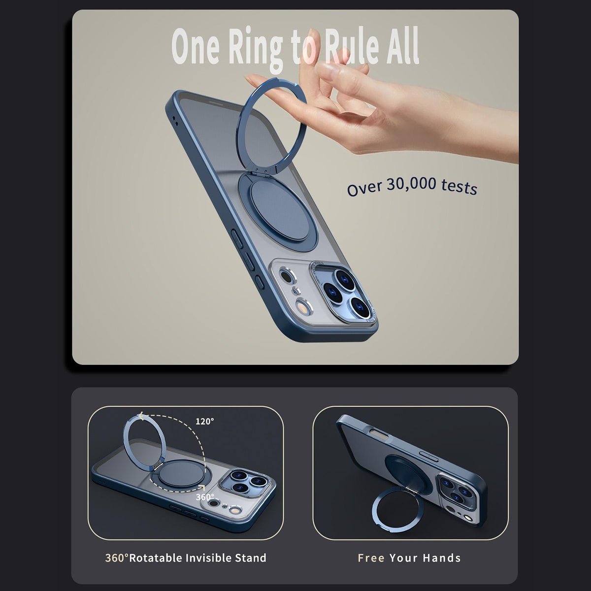 Compatible with iPhone 18 Pro Kalebol 360-degree Rotating MagSafe Magnetic Holder Phone Case - Blue