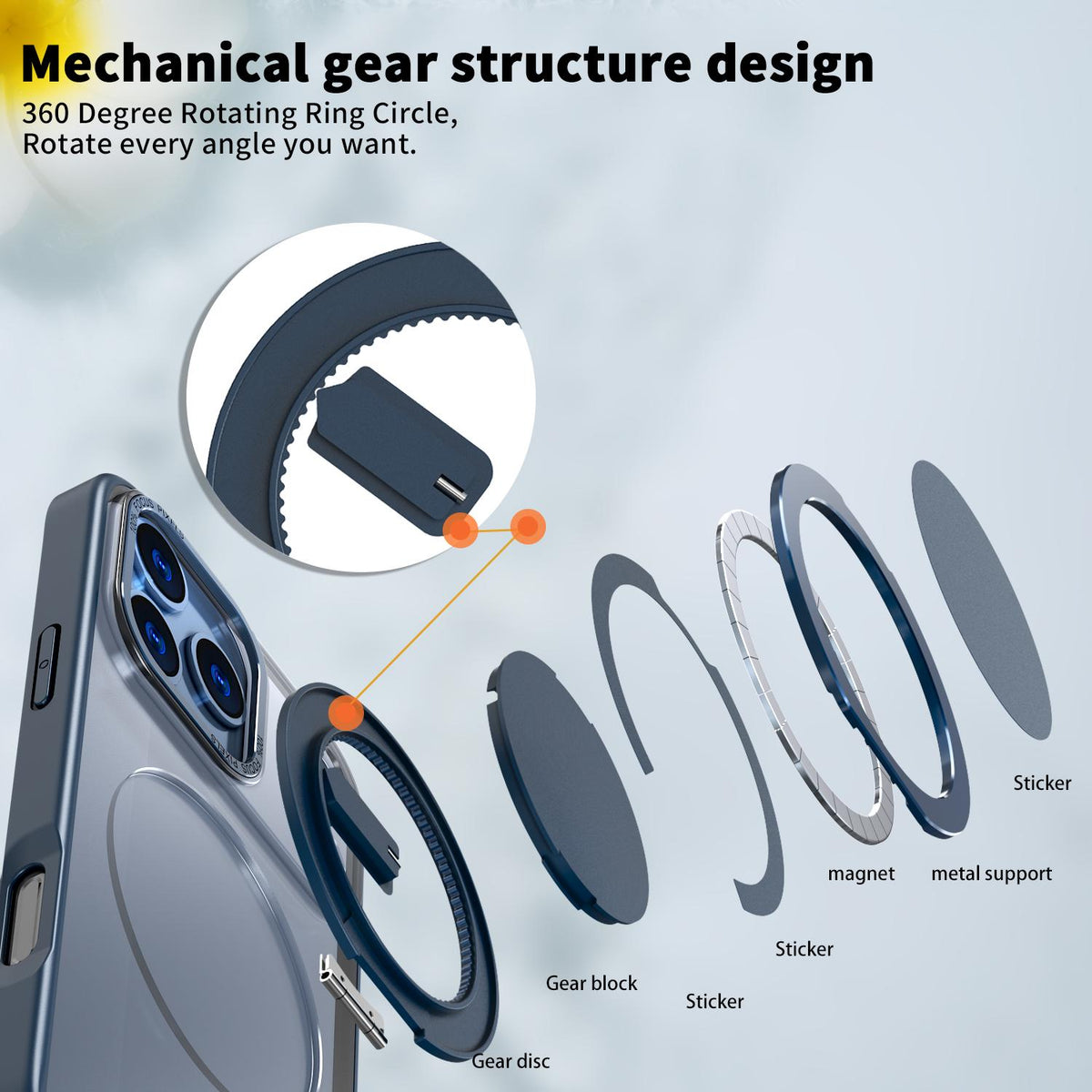 Compatible with iPhone 18 Pro Kalebol 360-degree Rotating MagSafe Magnetic Holder Phone Case - Blue