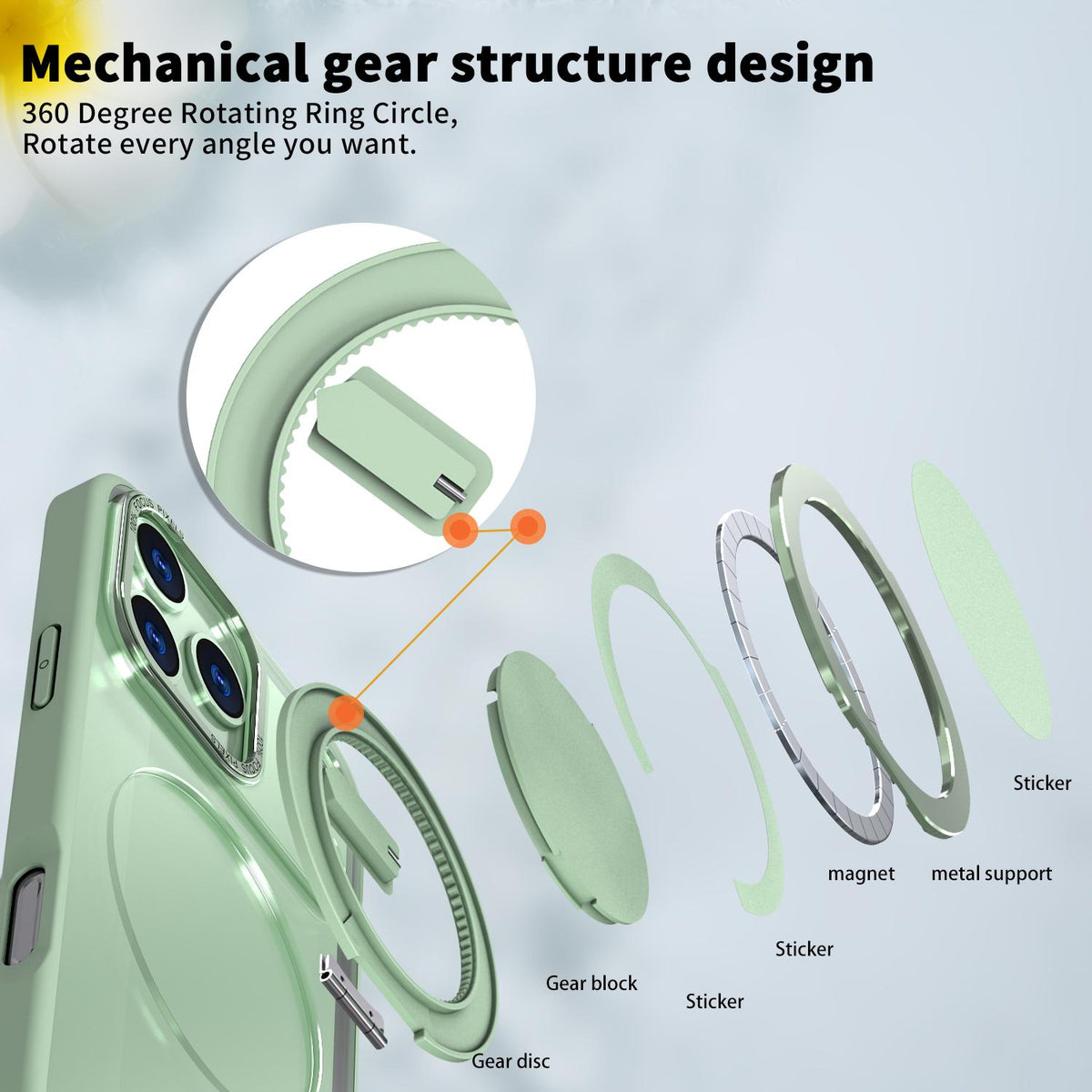 Compatible with iPhone 18 Pro Kalebol 360-degree Rotating MagSafe Magnetic Holder Phone Case - Avocado Green