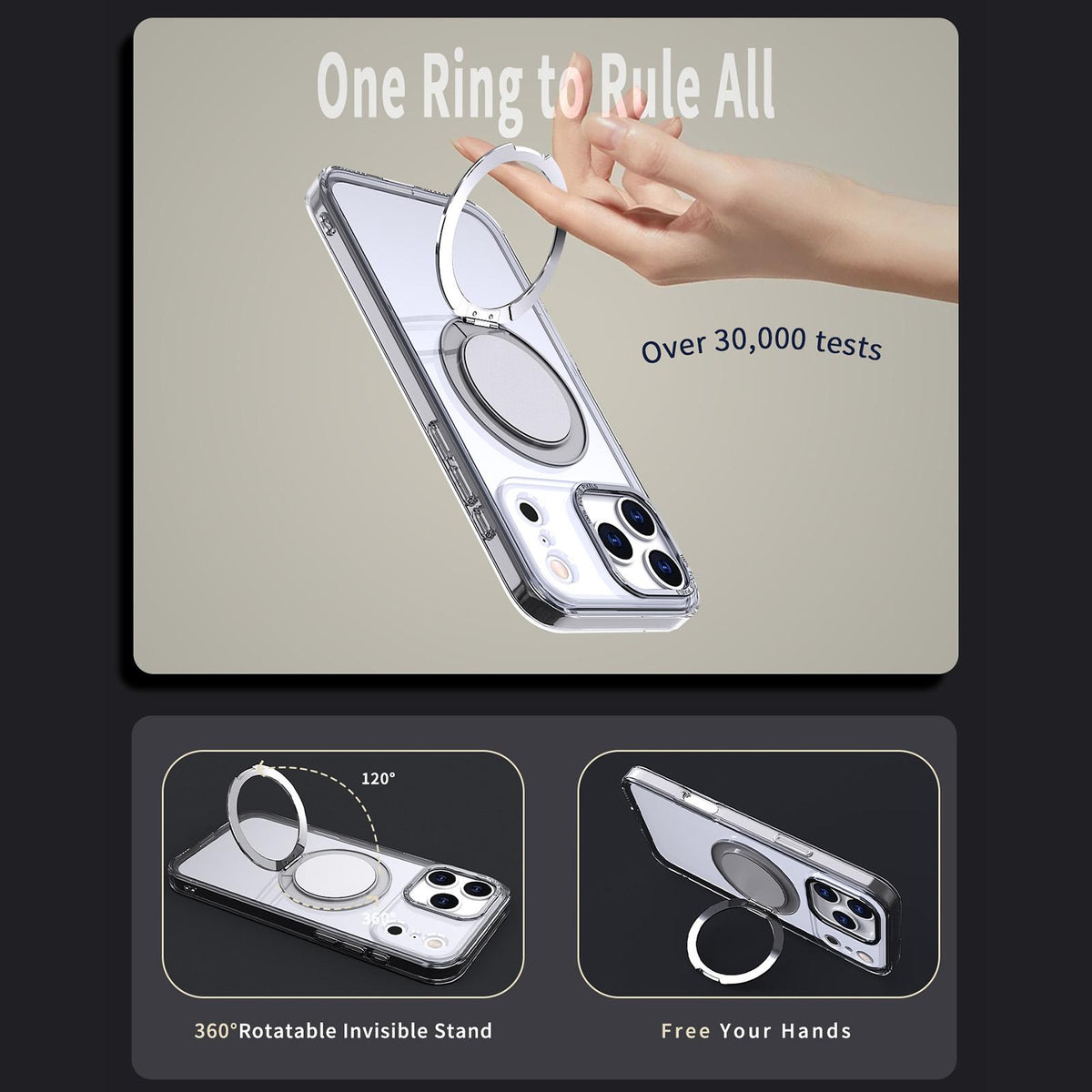 Compatible with iPhone 18 Pro Kalebol 360-degree Rotating MagSafe Magnetic Holder Phone Case - Transparent