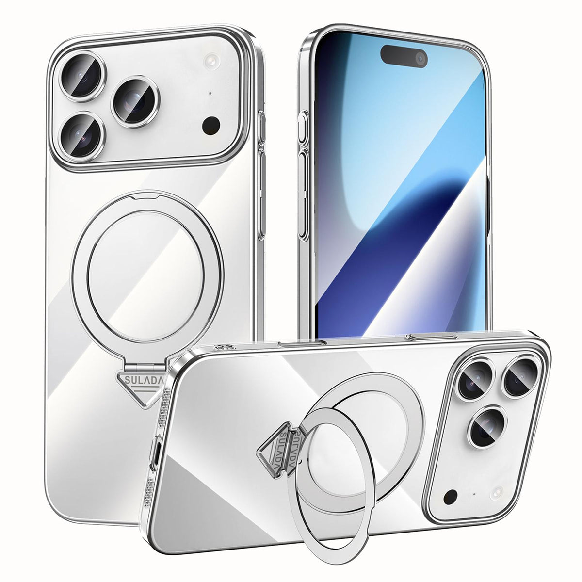 Compatible with iPhone 18 Pro Max SULADA Electroplated Transparent MagSafe Holder Phone Case - Silver