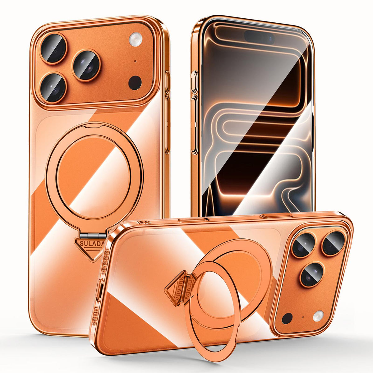 Compatible with iPhone 18 Pro Max SULADA Electroplated Transparent MagSafe Holder Phone Case - Orange