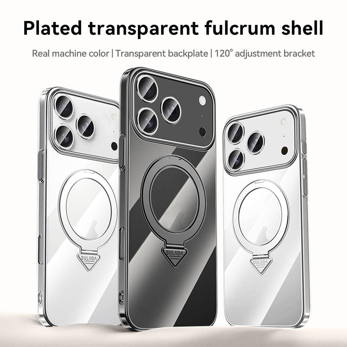 Compatible with iPhone 18 Pro Max SULADA Electroplated Transparent MagSafe Holder Phone Case - Orange