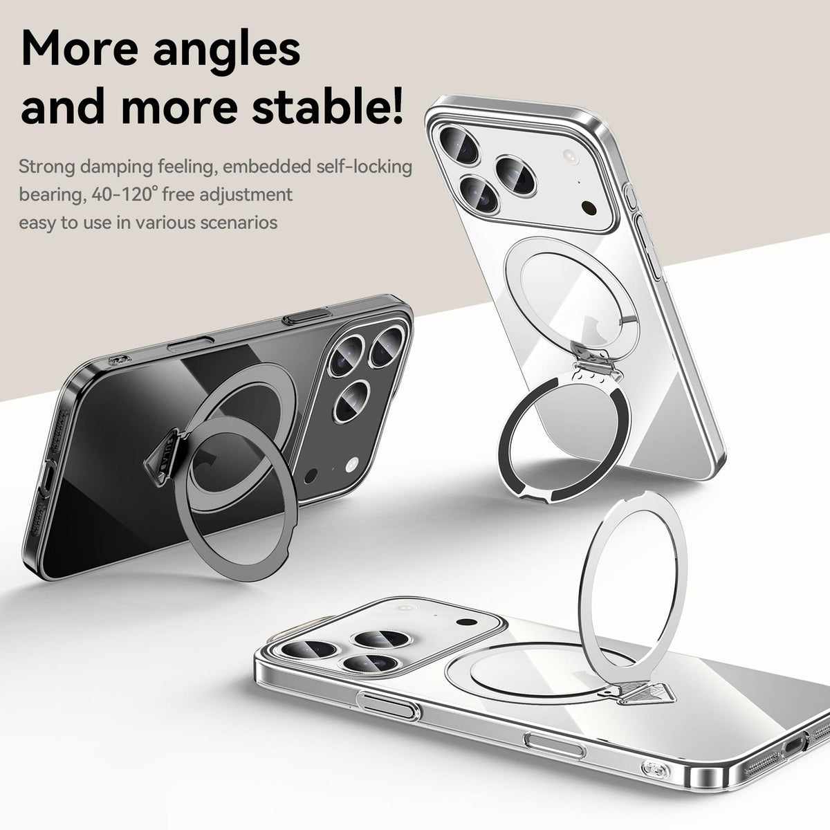Compatible with iPhone 18 Pro Max SULADA Electroplated Transparent MagSafe Holder Phone Case - Silver