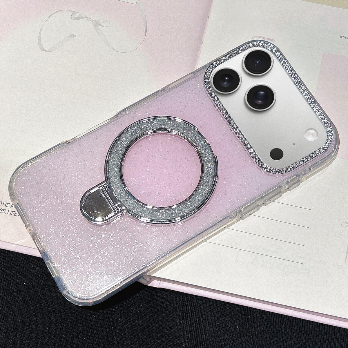 Compatible with iPhone 18 Pro Max & 17 Pro Max Gradient Glitter Diamonds MagSafe Phone Case - Light Pink