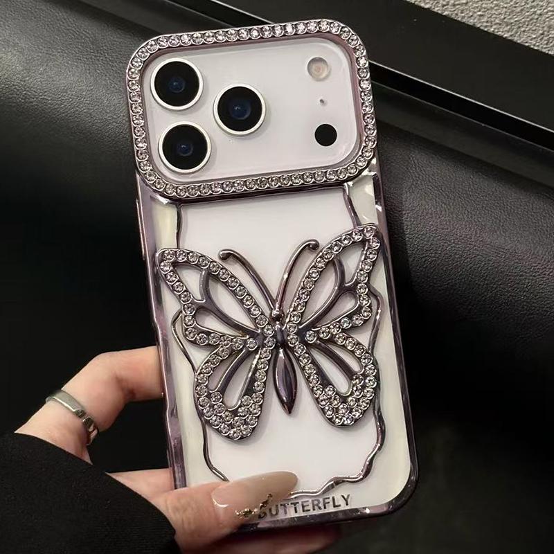 Compatible with iPhone 18 Pro Max Hollow Butterfly Electroplating TPU Phone Case - Rose Gold