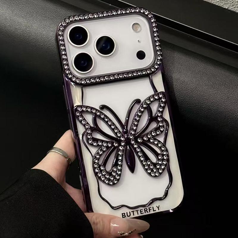 Compatible with iPhone 18 Pro Hollow Butterfly Electroplating TPU Phone Case - Dark Purple