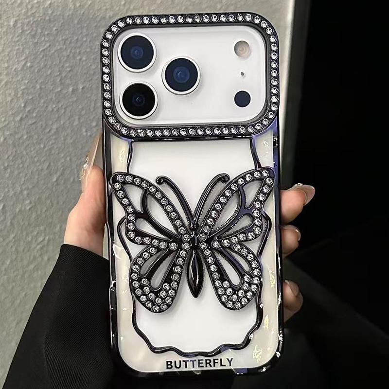 Compatible with iPhone 18 Pro Hollow Butterfly Electroplating TPU Phone Case - Black