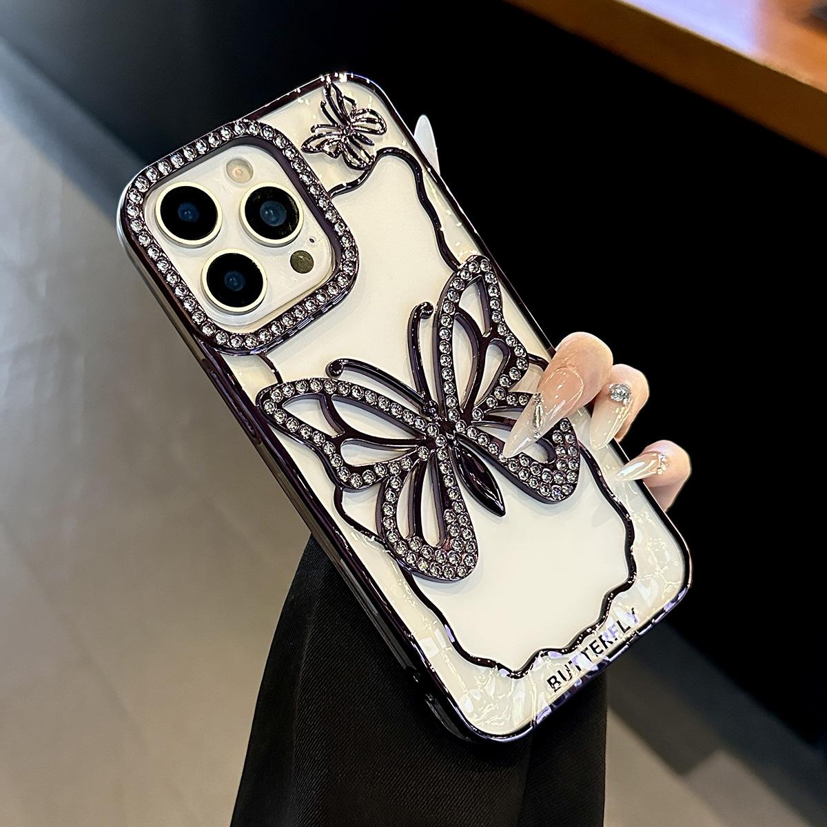 Compatible with iPhone 18 Pro Max Hollow Butterfly Electroplating TPU Phone Case - Dark Purple