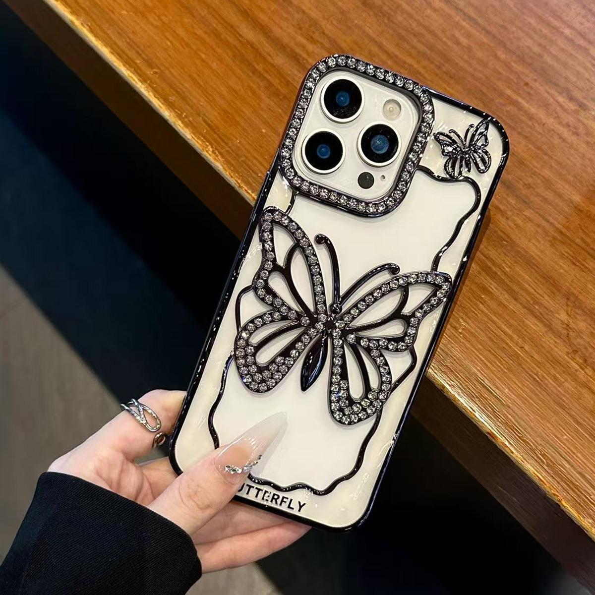 Compatible with iPhone 18 Pro Max Hollow Butterfly Electroplating TPU Phone Case - Dark Purple