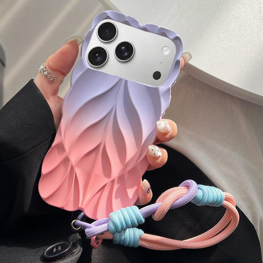 Compatible with iPhone 18 Pro Max Thickened 3D Leaf Pattern Two-Color Oil-Sprayed TPU Phone Case with Strap - Purple Pink