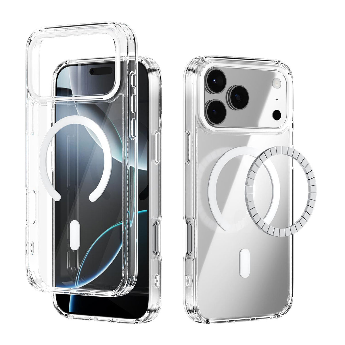 Compatible with iPhone 18 Pro Max & 17 Pro Max ABEEL MagSafe Magnetic Color Ring Anti-scratch Transparent Phone Case - White