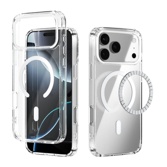 Compatible with iPhone 18 Pro Max & 17 Pro Max ABEEL MagSafe Magnetic Color Ring Anti-scratch Transparent Phone Case - White