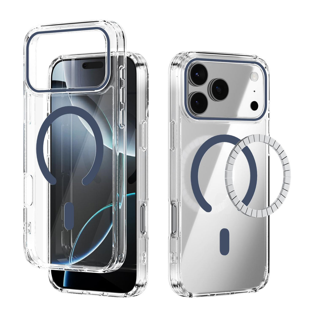 Compatible with iPhone 18 Pro Max & 17 Pro Max ABEEL MagSafe Magnetic Color Ring Anti-scratch Transparent Phone Case - Blue